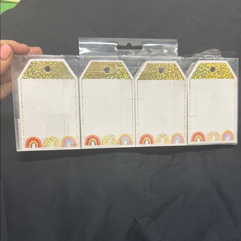 Gold and White Gift Tags with Rainbow Design